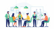 © Buabeh - An illustration of a diverse team collaborating in a modern office environment. Productive team meeting