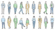 © Sandaruwan - People sketching silhouettes walking and sitting for architectural visualization | Diverse figures in casual business attire | Colored vector illustration