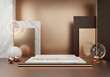 © SilentSmog - Luxury geometric product display stand with marble and metallic accents rose gold studio setup abstract background design geometric minimalist background metallic interior