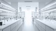 © Generative AI - Symmetrical sterile modern laboratory interior with bright lighting and scientific equipment