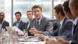 © Generative AI - Confident businessman leading a diverse team in a modern boardroom meeting