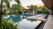 © Sekai - Tranquil modern pool with delicate water features smooth stone accents clear reflection luxury resort design
