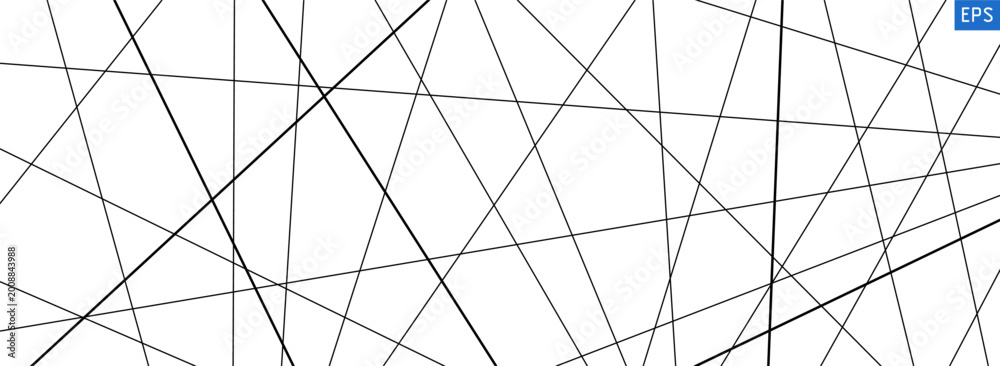 Chaotic straight random line composition in black and white. Geometric ...