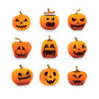 © PrettyStock - Set of Halloween pumpkin characters with spooky carved faces and jack o lantern expressions