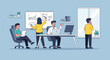 © Viona - Team working in an office, presenting plans on a whiteboard