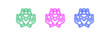 © MDARIFUL - Multiple variants of colorful neon icons depicting hands holding a gear with a group of people, symbolizing team support and collaboration, isolated on transparent background.