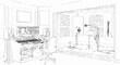 © Rafael - Recording studio with mixing console, microphones, and guitar