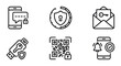© Arman - vector set of security-related symbols including chat lock shield with keyhole QR code scanner padlock on USB drive