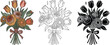 © Vector Store - Flower bouquet silhouette & Outline and illustration set isolated on transparent background