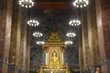 © Walter G. Allgöwer/imageBROKER - Golden meditating Buddha surrounded by wall paintings with Buddhist teachings and representations of Buddha's disciples, Wat Makut Kasatriyaram Ratchaworavihan, Phra Nakhon District, Old Bangkok, Thailand