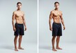 © YOUSSEF KETTOU - Compelling before and after comparison of a fit young man's body transformation, demonstrating fitness success, achieving a muscular and lean physique, Isolated on a Transparent Background PNG