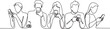 © alimon - Continuous one line drawing People holding, using mobile phones concept.one line art in white background