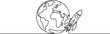 © alimon - Earth globe with rocket one line drawing of world map vector illustration.one line art in white background