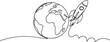 © alimon - Earth globe with rocket one line drawing of world map vector illustration.one line art in white background