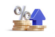© Nadezhda - Finance performance of return on investment ROI concept with arrow. Income salary rate increase. Business profit growth margin revenue. Cost sale icon. Percentage sign. 3d rendered illustration