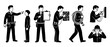 © Dinali - Electrician icon set, professional technician tasks in black silhouette, vector collection of repairman work activities, showing electrical engineering maintenance and safety tools for construction in