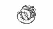 © laura - Stylized illustration of sausages, pretzel, and hop cones in black and white