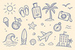 © Victoria - Summer travel icons set blue doodle pattern vector