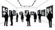 © Jewel - art gallery visitors viewing paintings on walls black silhouette high quality