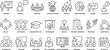 © Graphixa - Set of Education and Business Training Icons Vector Illustration, Coaching Workshop Mentoring Seminar Professional Development Thin Line Symbols Isolated on Transparent Background