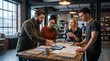 © ss studio - Business colleagues collaborate on a project at a wooden table in an office