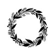 © Wae - Hand Drawn Black Silhouette Floral Wreath Frame with Leaves and Berries