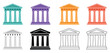 © MD REZAUL - Classical bank and government building icon set, finance and legal interface vector illustration, courthouse, authority, law, and public institution symbols, clean flat vector graphics for web and UI