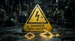 © Wool World - Danger High Voltage Warning Sign on Industrial Floor with Electricity Sparks, Safety Hazard Awareness in Manufacturing Environment, Close-Up View