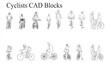 © NeuraPix Studio - Collection of cyclists cad blocks in various riding poses for architectural drawings with outdoor activity