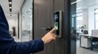 © Влада Яковенко - Advanced biometric access control system with digital fingerprint scanner on a sleek door, enterprise security and secure workplace technology concept, clean modern composition for business protection