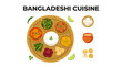 © Nining - A vibrant platter showcasing traditional Bangladeshi cuisine, featuring rice, curries, and sweet treats