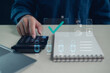 © paripat - Financial planning and approval concept with calculator, checklist, digital verification, representing budgeting, expense tracking, efficient business management with accurate data analysis.