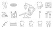 © Yasmine  - Set of outline icons representing various dental tools and teeth.