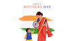 © Partono - Against a white backdrop, a loving Indian mother in a traditional sari gently holds her child's hand in a vector illustration celebrating Mother's Day in India, with the Indian flag