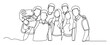© Maestro - Continuous line drawing of a happy group of friends taking a selfie, capturing modern social connections