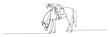 © Maestro - Continuous line drawing of an equestrian and horse with lowered head, ideal for sports marketing materials and animal themed graphics.