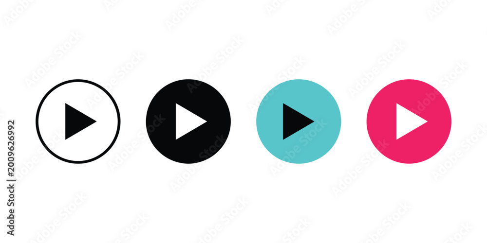 Play Button Icon Set Circular Media Control Vector Pack Black White ...