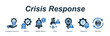 © galangfr - Crisis Response banner web icon vector illustration concept with an icon of Emergency Services, Rescue, Budget Rescue, Crisis, Disruption, Response, Recovery
