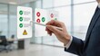 © Lin - Businessman selecting analyzing future data holographic interface with check marks and warning signs