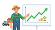© SM's Project - Happy farmer worker presenting agricultural business growth chart showing increased profits and successful farming investments