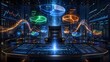 © moyabalinda - Futuristic Dark Futuristic Trading Room with Pie Charts and Stock Market Data Displays
