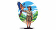 © sheran - Person in khaki uniform holding a macaw parrot in a park setting