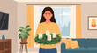 © Yap - A Woman Holding an Advent Wreath in a Festive Holiday Setting