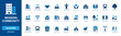 © Vector IMG - Recent Community Solid Icon Set organizing residential apartment building, bicycle transportation, park bench, and solar panels for sustainable urban living infrastructure and city planning.