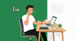 © Munaroh - Man working on laptop and talking on phone
