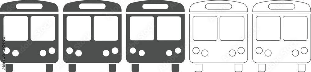 Five gray and white bus fronts in different shades and line art ...