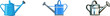 © aiVECTOR - A vibrant blue metal watering can with a long spout and top handle, rendered in clean bold outlines against a minimalist white background, exudes simplicity and functionality