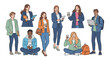 © Mitchell - Group of young professionals or university students in casual business attire showing different personality traits and poses.