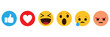 © maxalamin09 - Emoji Reaction Icon Set, Flat Yellow Emoticons for Social Media, Chat Feedback Symbols with Thumbs Up, Heart, Smile, Sad and Angry Faces Vector Illustration
