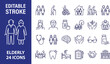 © UniQue DEsigN - Elderly line icon set. Nursing home, hospital, medical, senior, care, love, help citizens. Editable stroke. Colored file vector illustration